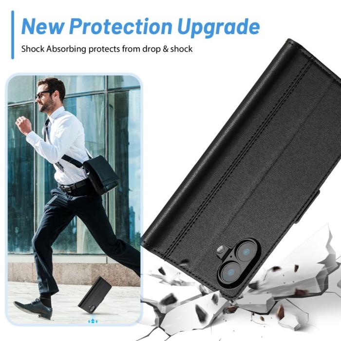 LC.imeeke - LC.IMEEKE iPhone 16 Fodral Äkta läder - Svart