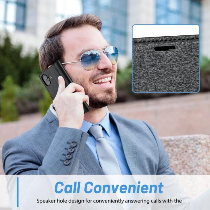 LC.imeeke - LC.IMEEKE iPhone 16 Fodral Äkta läder - Svart