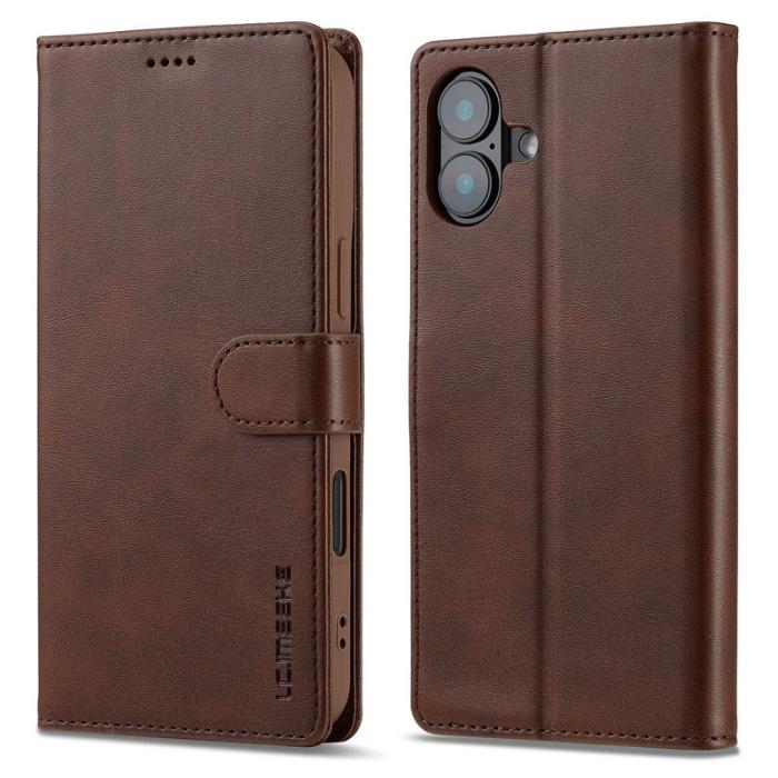 LC.imeeke - LC.IMEEKE iPhone 16 Fodral Calf Texture PU Leather - Brun