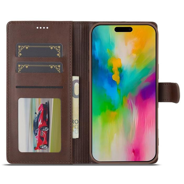 LC.imeeke - LC.IMEEKE iPhone 16 Fodral Calf Texture PU Leather - Brun