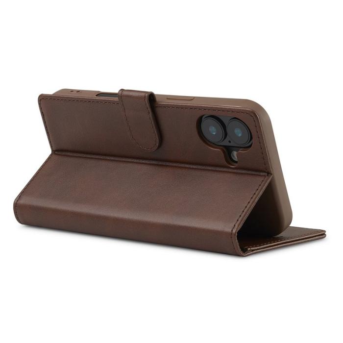 LC.imeeke - LC.IMEEKE iPhone 16 Fodral Calf Texture PU Leather - Brun