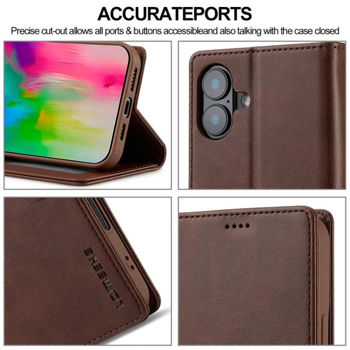LC.imeeke - LC.IMEEKE iPhone 16 Fodral Calf Texture PU Leather - Brun