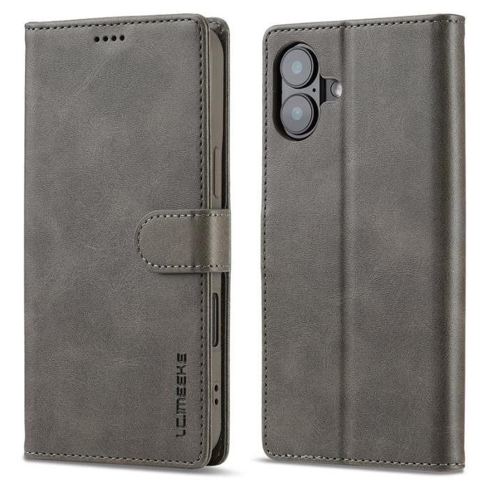 LC.imeeke - LC.IMEEKE iPhone 16 Fodral Calf Texture PU Leather - Grå