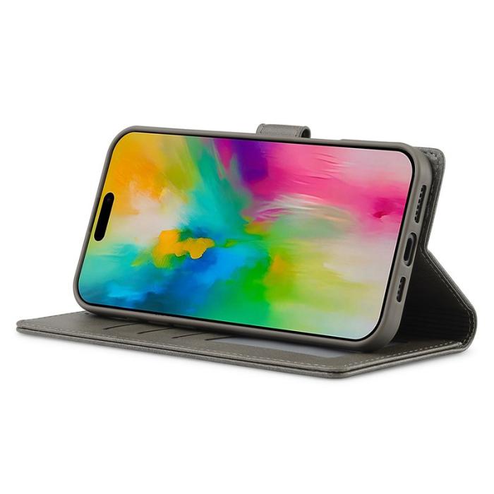 LC.imeeke - LC.IMEEKE iPhone 16 Fodral Calf Texture PU Leather - Grå