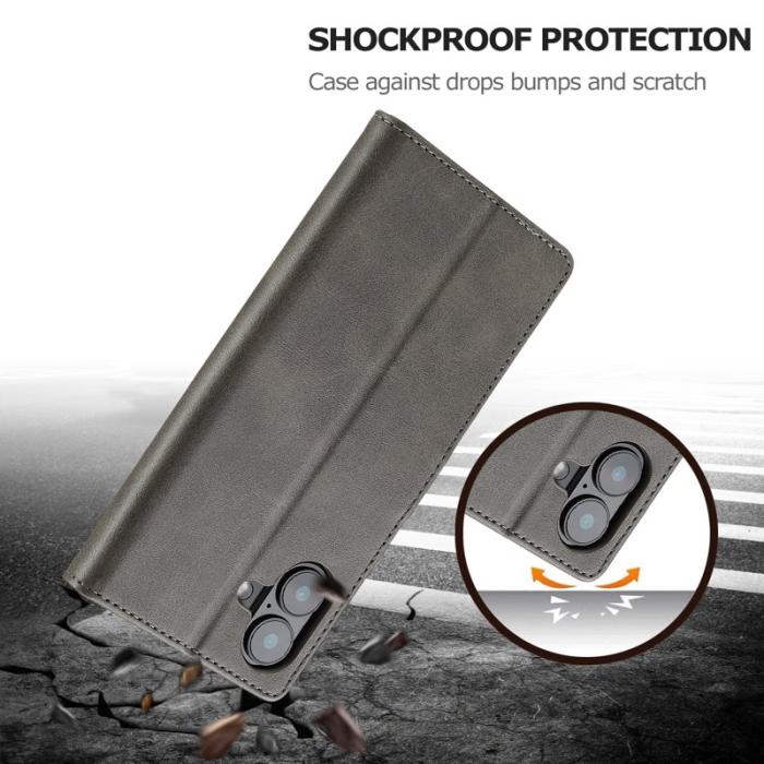 LC.imeeke - LC.IMEEKE iPhone 16 Fodral Calf Texture PU Leather - Grå