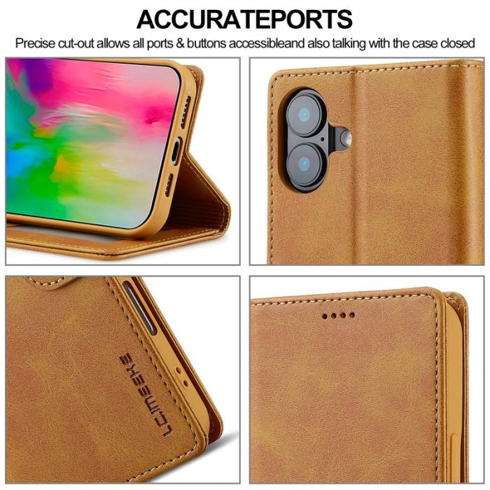 LC.imeeke - LC.IMEEKE iPhone 16 Fodral Calf Texture PU Leather - Gul