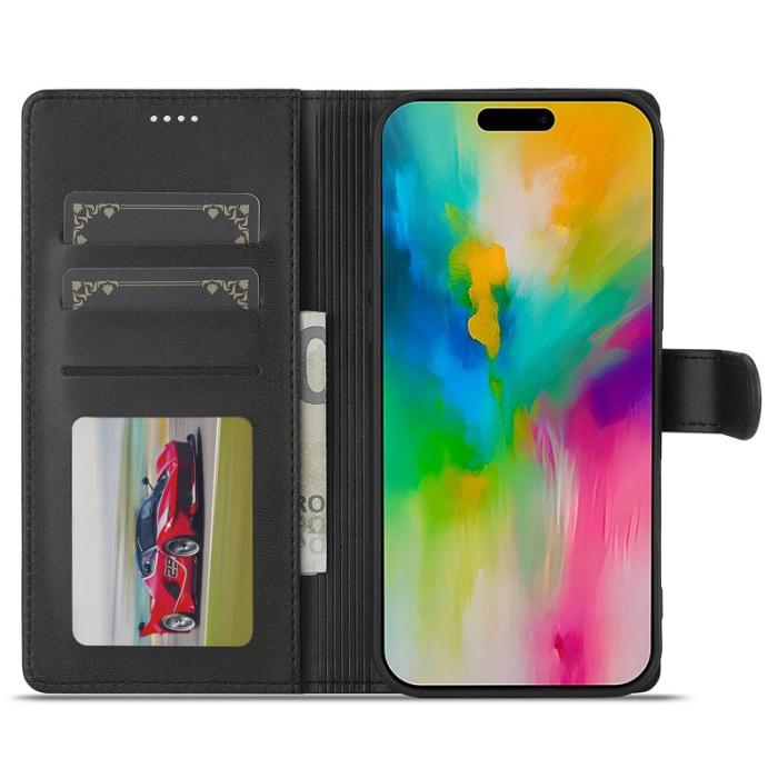 LC.imeeke - LC.IMEEKE iPhone 16 Fodral Calf Texture PU Leather - Svart