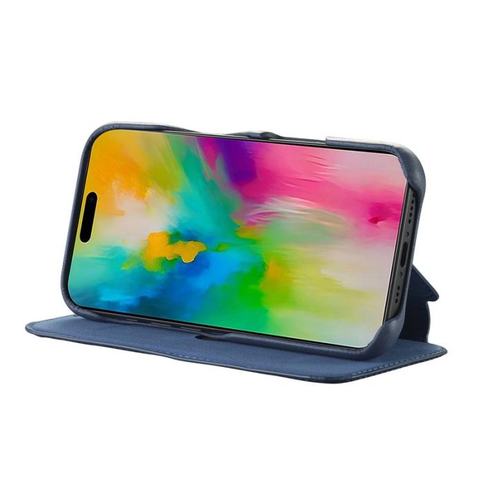 LC.imeeke - LC.IMEEKE iPhone 16 Fodral Card Holder Äkta läder - Blå