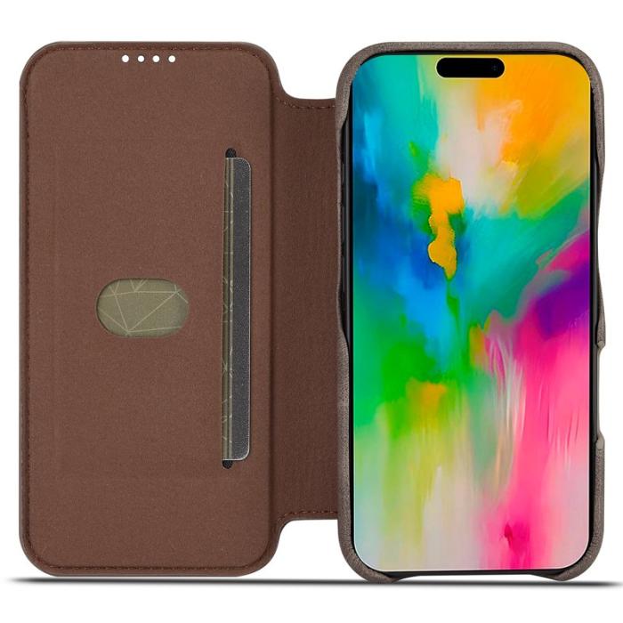 LC.imeeke - LC.IMEEKE iPhone 16 Fodral Card Holder Äkta läder - Kaffe