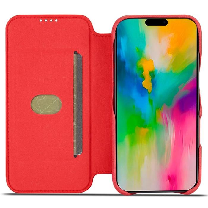 LC.imeeke - LC.IMEEKE iPhone 16 Fodral Card Holder Äkta läder - Röd