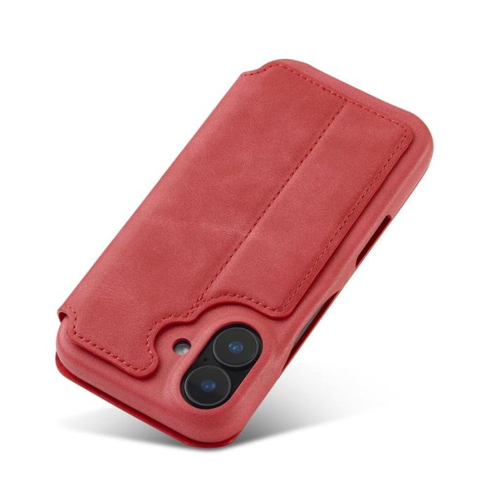 LC.imeeke - LC.IMEEKE iPhone 16 Fodral Card Holder Äkta läder - Röd