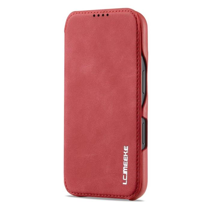 LC.imeeke - LC.IMEEKE iPhone 16 Fodral Card Holder Äkta läder - Röd