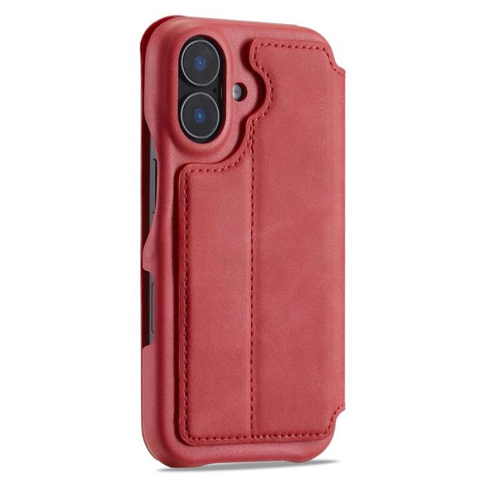 LC.imeeke - LC.IMEEKE iPhone 16 Fodral Card Holder Äkta läder - Röd