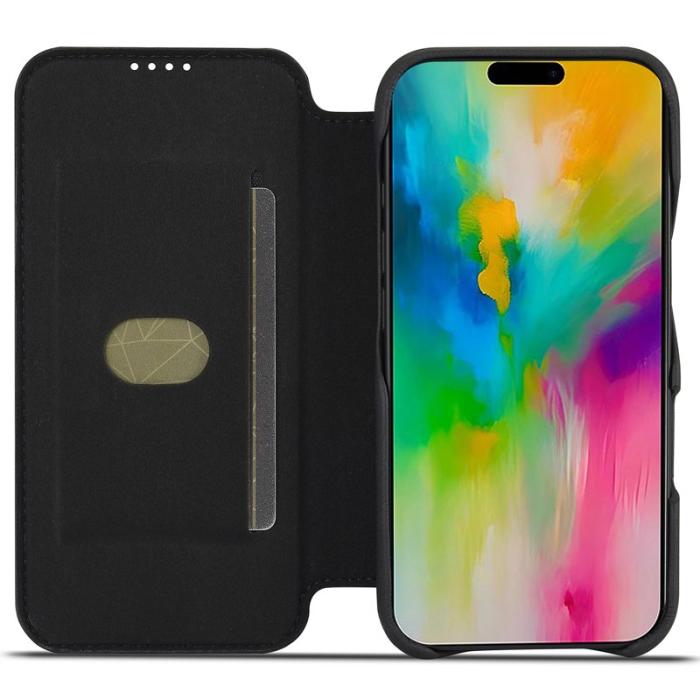 LC.imeeke - LC.IMEEKE iPhone 16 Fodral Card Holder Äkta läder - Svart