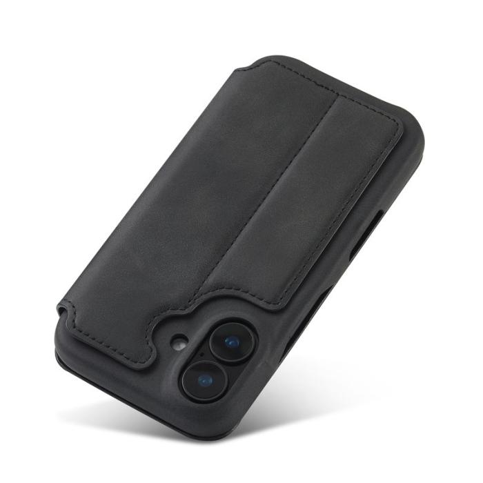 LC.imeeke - LC.IMEEKE iPhone 16 Fodral Card Holder Äkta läder - Svart