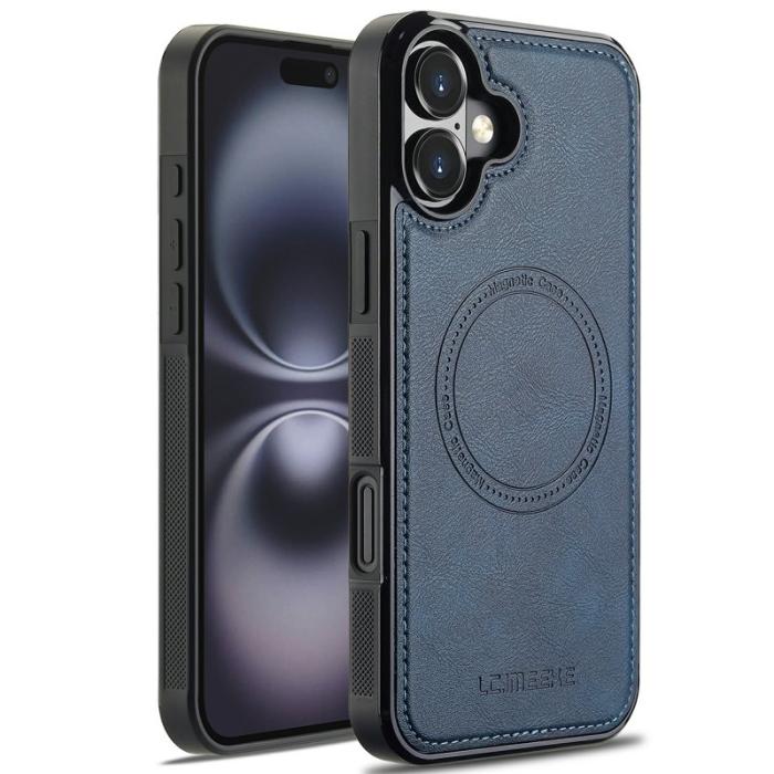 LC.imeeke - LC.IMEEKE iPhone 16 Fodral Magnetiskt Äkta läder - Blå
