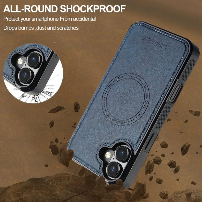 LC.imeeke - LC.IMEEKE iPhone 16 Fodral Magnetiskt Äkta läder - Blå