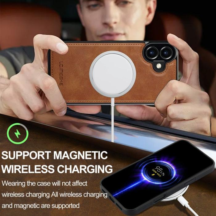 LC.imeeke - LC.IMEEKE iPhone 16 Fodral Magnetiskt Äkta läder - Brun