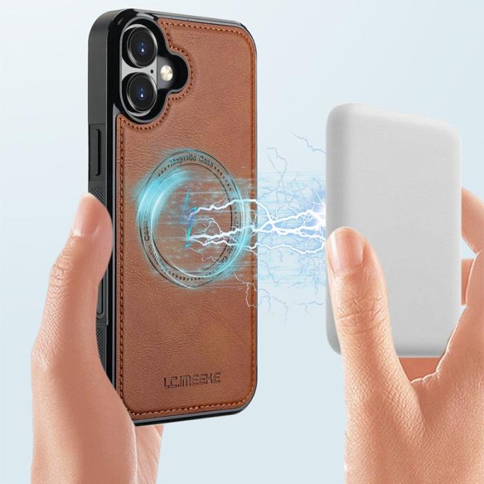 LC.imeeke - LC.IMEEKE iPhone 16 Fodral Magnetiskt Äkta läder - Brun