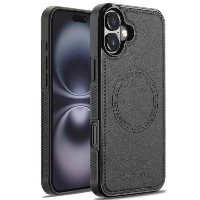 LC.imeeke - LC.IMEEKE iPhone 16 Fodral Magnetiskt Äkta läder - Svart