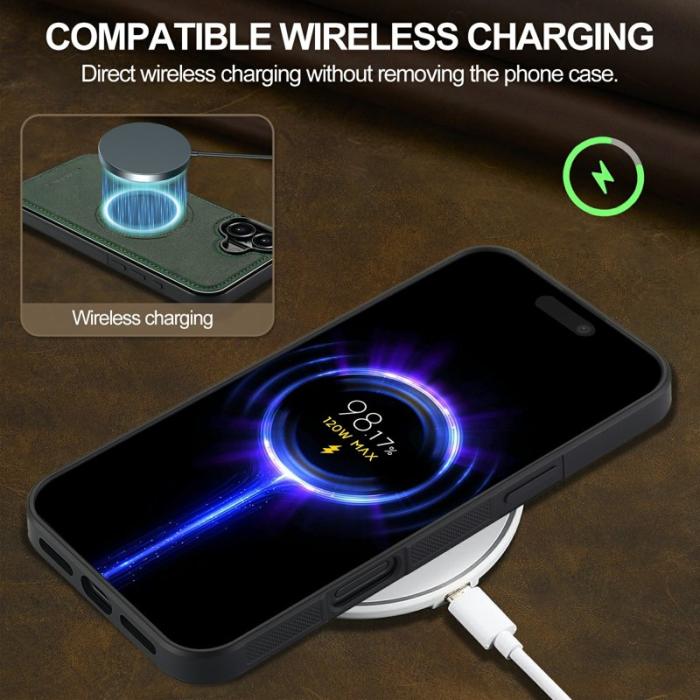 LC.imeeke - LC.IMEEKE iPhone 16 Fodral MagSafe Äkta läder - Grön