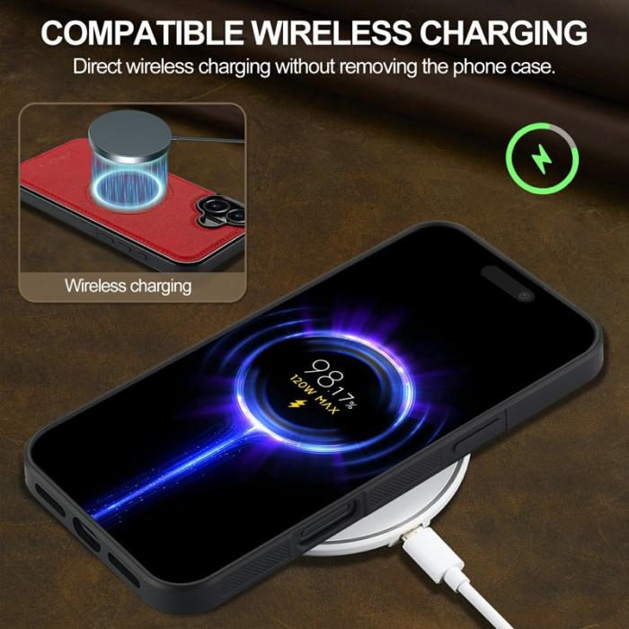 LC.imeeke - LC.IMEEKE iPhone 16 Fodral MagSafe Äkta läder - Röd