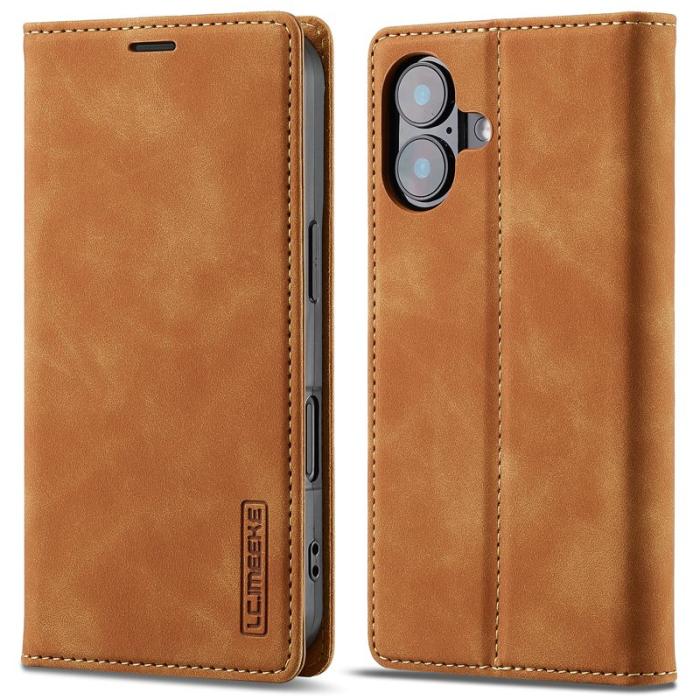 LC.imeeke - LC.IMEEKE iPhone 16 Fodral Wallet Mikrofiberläder - Brun