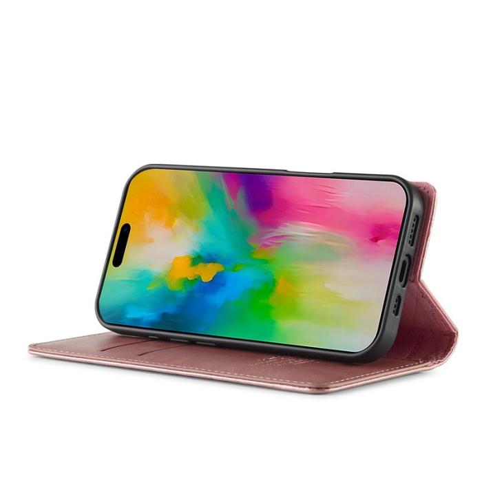 LC.imeeke - LC.IMEEKE iPhone 16 Fodral Wallet Mikrofiberläder - Roséguld