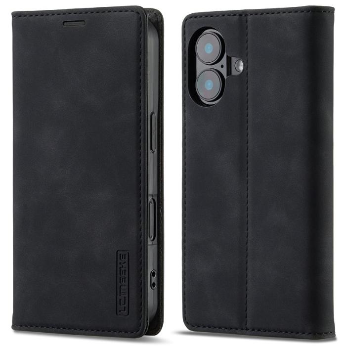 LC.imeeke - LC.IMEEKE iPhone 16 Fodral Wallet Mikrofiberläder - Svart