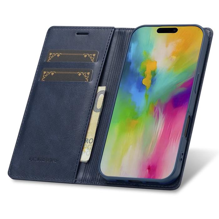 LC.imeeke - LC.IMEEKE iPhone 16 Plus Fodral Äkta läder - Blå