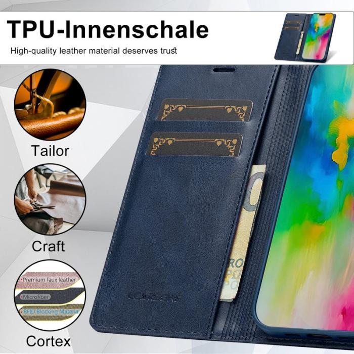 LC.imeeke - LC.IMEEKE iPhone 16 Plus Fodral Äkta läder - Blå