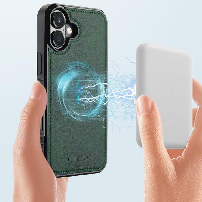 LC.imeeke - LC.IMEEKE iPhone 16 Plus Fodral Äkta läder - Grön
