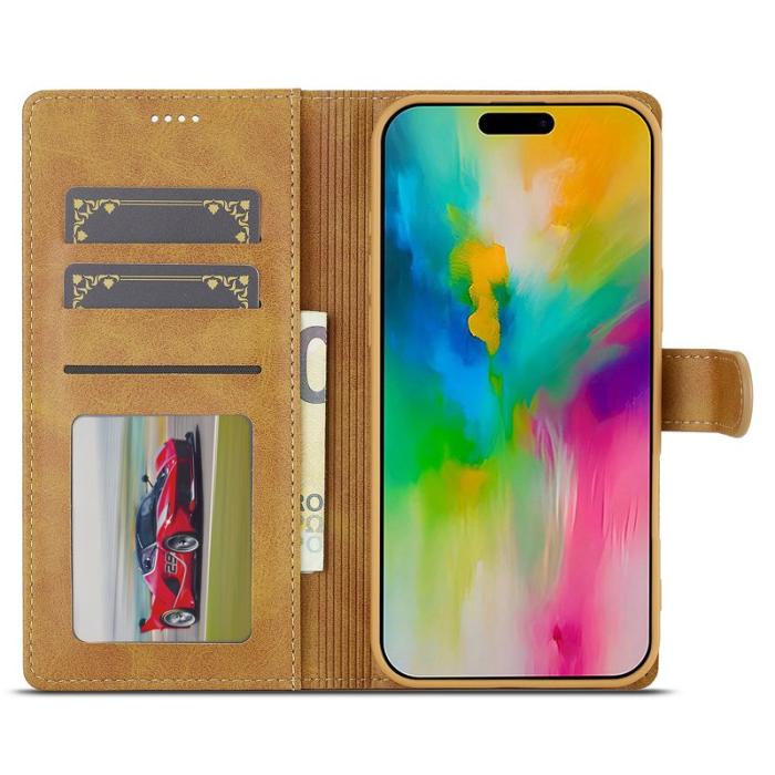 LC.imeeke - LC.IMEEKE iPhone 16 Plus Fodral Äkta läder - Gul