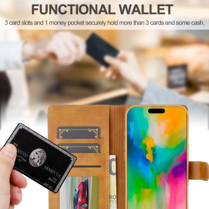 LC.imeeke - LC.IMEEKE iPhone 16 Plus Fodral Äkta läder - Gul