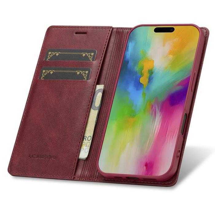 LC.imeeke - LC.IMEEKE iPhone 16 Plus Fodral Äkta läder - Röd