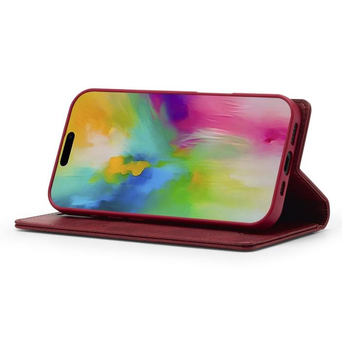 LC.imeeke - LC.IMEEKE iPhone 16 Plus Fodral Äkta läder - Röd