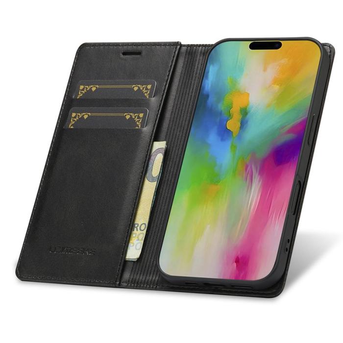 LC.imeeke - LC.IMEEKE iPhone 16 Plus Fodral Äkta läder - Svart