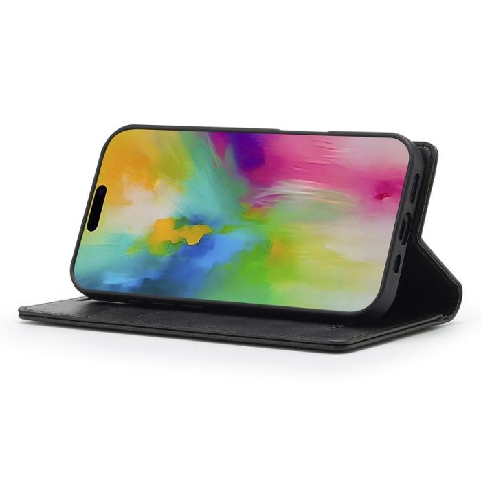 LC.imeeke - LC.IMEEKE iPhone 16 Plus Fodral Äkta läder - Svart