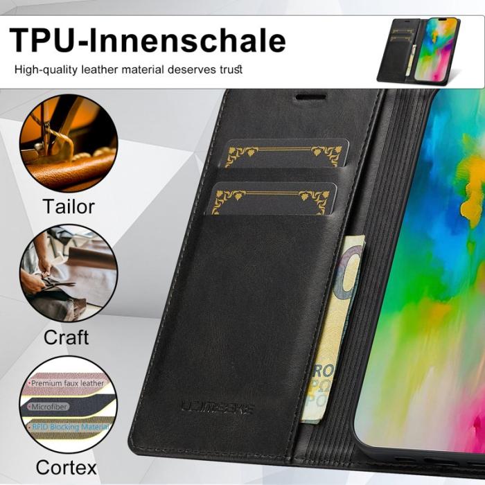 LC.imeeke - LC.IMEEKE iPhone 16 Plus Fodral Äkta läder - Svart