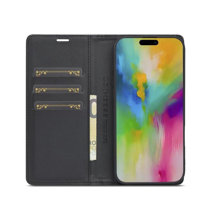 LC.imeeke - LC.IMEEKE iPhone 16 Plus Fodral Äkta läder - Vertikal Rand