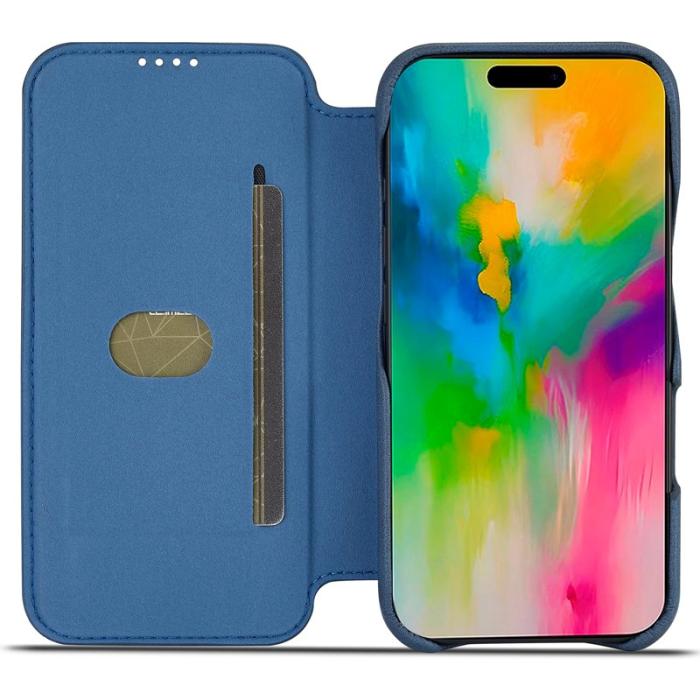 LC.imeeke - LC.IMEEKE iPhone 16 Plus Fodral Kortfack Ställ Äkta Läder - Blå