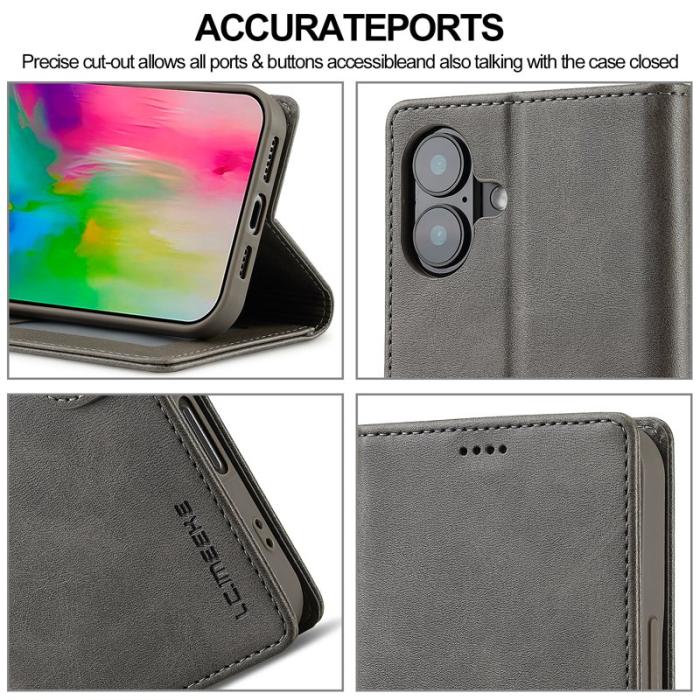 LC.imeeke - LC.IMEEKE iPhone 16 Plus Fodral PU Läder - Grå