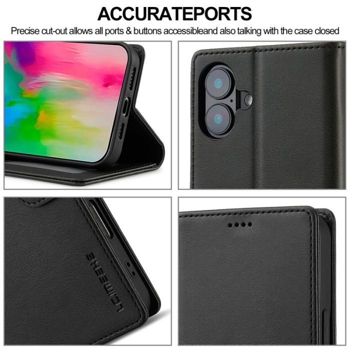 LC.imeeke - LC.IMEEKE iPhone 16 Plus Fodral PU Läder - Svart