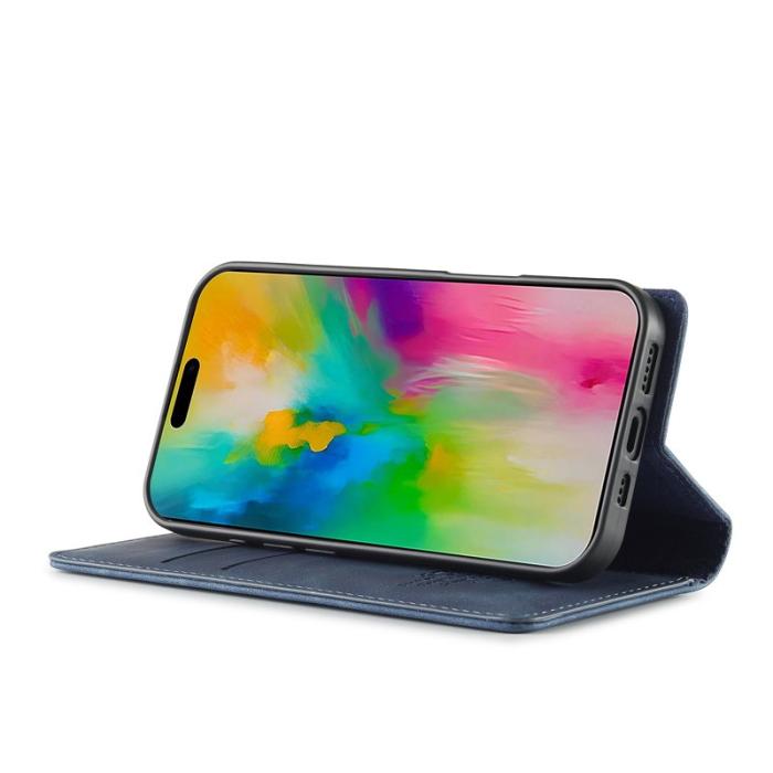 LC.imeeke - LC.IMEEKE iPhone 16 Plus Fodral Wallet Mikrofiberläder - Blå