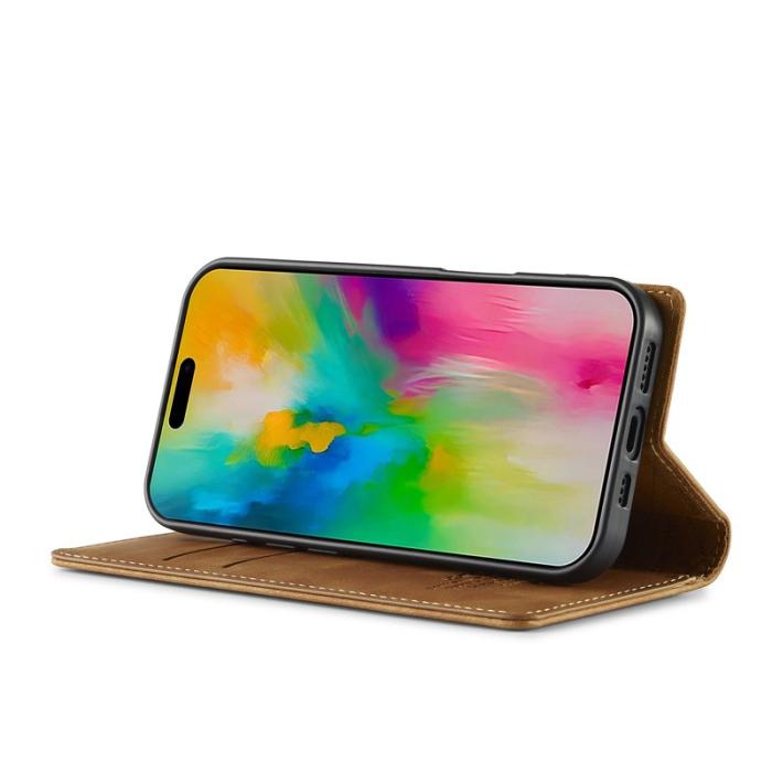 LC.imeeke - LC.IMEEKE iPhone 16 Plus Fodral Wallet Mikrofiberläder - Brun