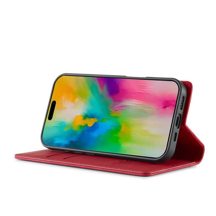 LC.imeeke - LC.IMEEKE iPhone 16 Plus Fodral Wallet Mikrofiberläder - Röd