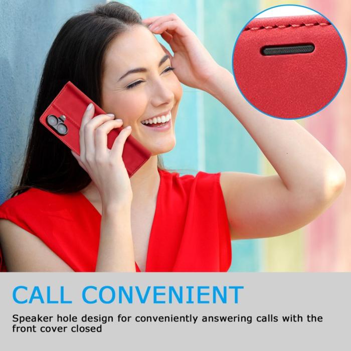 LC.imeeke - LC.IMEEKE iPhone 16 Plus Fodral Wallet Mikrofiberläder - Röd