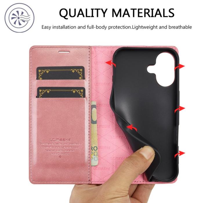 LC.imeeke - LC.IMEEKE iPhone 16 Plus Fodral Wallet Mikrofiberläder - Roséguld