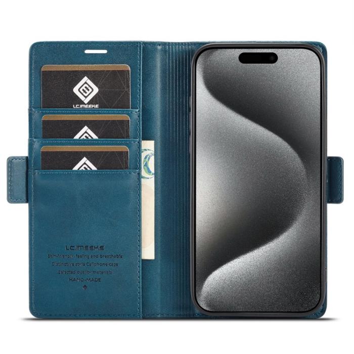 LC.imeeke - LC.IMEEKE iPhone 16 Pro Fodral Äkta läder - Blå