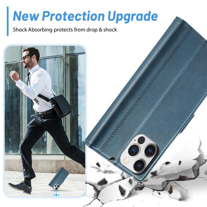 LC.imeeke - LC.IMEEKE iPhone 16 Pro Fodral Äkta läder - Blå